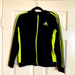Adidas hoodie. A sporty look with a pop of color.